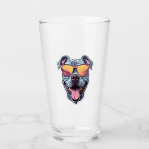 Happy Blue Pitbull Wearing Sunglasses   Glass