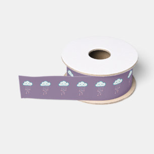 Happy Blue Rain Cloud Raining Pink Hearts Grosgrain Ribbon
