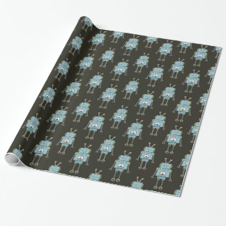 Happy Blue Robot Pattern Wrapping Paper