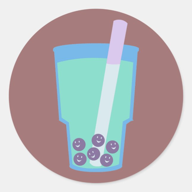 Happy Boba Tea Bubbles Classic Round Sticker (Front)