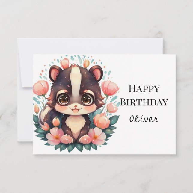 Happy Bohemian Skunk Birthday Card (Front)
