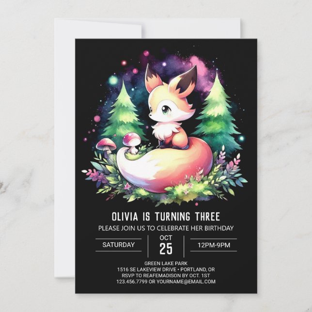 Happy Boho Fox Birthday digital  Invitation (Front)