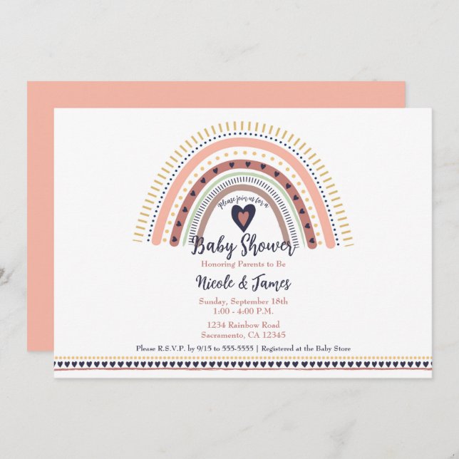 Happy Boho Rainbow Modern Baby Shower Invitation (Front/Back)