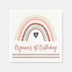 Happy Boho Rainbow Modern Minimal Birthday Party Napkin