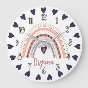 Happy Boho Rainbow Modern Minimal Trendy Chic Large Clock