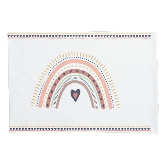 Happy Boho Rainbow Modern Minimal Trendy Chic Pillowcase (Front)