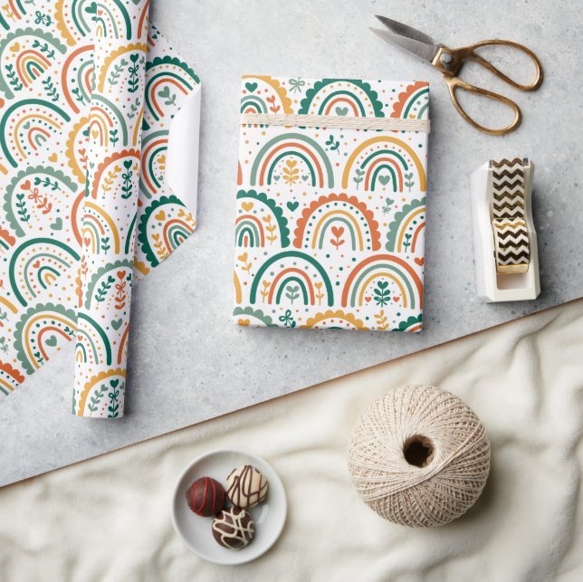 Happy Boho Rainbows Pattern Wrapping Paper Roll (Crafts)