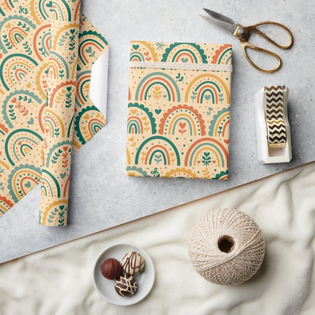 Happy Boho Rainbows Pattern Wrapping Paper Roll (Crafts)