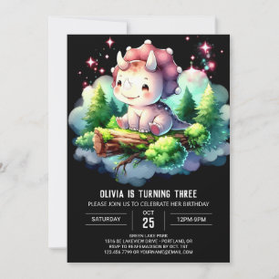 Happy Boho Triceratops Birthday Invitation