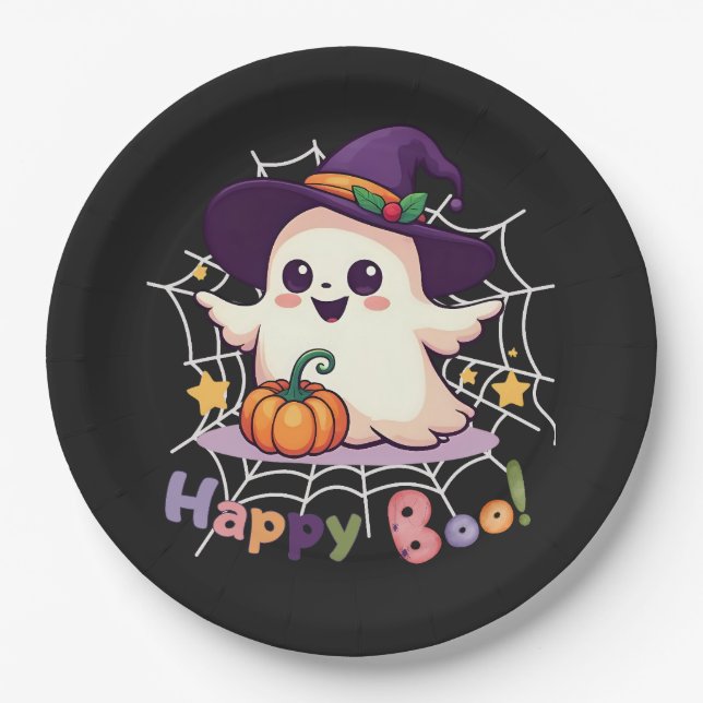 Happy Boo Cute Ghost  Paper Plate (Front)