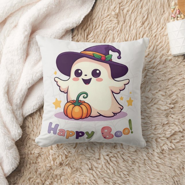  Happy Boo Cute Ghost Throw Pillow (Blanket)
