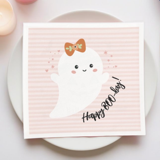 Happy BOO Day Ghost Birthday Napkin (Happy Booday Halloween Birthday Party Napkin)