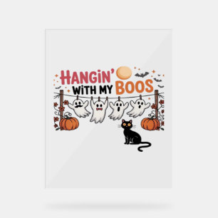 Happy Boo-Day Ghost Cat PNG - Spooky Cute Oversize Acrylic Sign