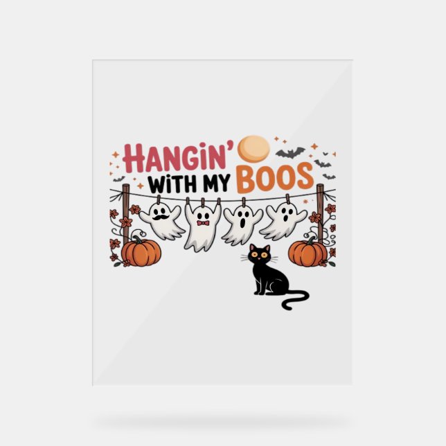 Happy Boo-Day Ghost Cat PNG - Spooky Cute Oversize Acrylic Sign (Front)