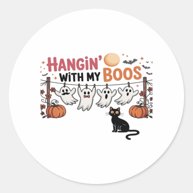 Happy Boo-Day Ghost Cat PNG - Spooky Cute Oversize Classic Round Sticker (Front)