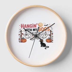 Happy Boo-Day Ghost Cat PNG - Spooky Cute Oversize Clock