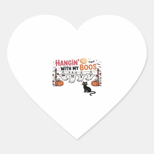 Happy Boo-Day Ghost Cat PNG - Spooky Cute Oversize Heart Sticker (Front)