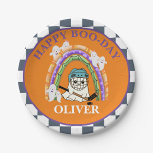 Happy Boo-Day Halloween Cute Ghost Hockey Party Paper Plate