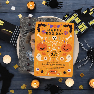 Happy Boo Day Skeleton Photo Halloween Birthday Invitation