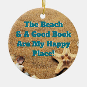 Happy Book Reading Beach Bookworm Bibliophile Ceramic Ornament