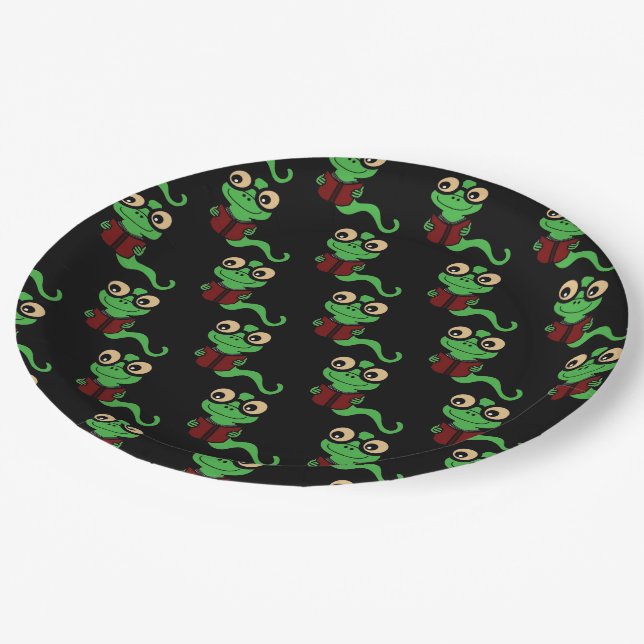 Happy Bookworm Black Paper Plate (Angled)
