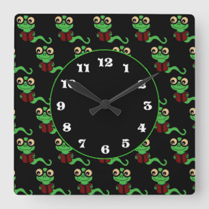Happy Bookworm Black Square Wall Clock