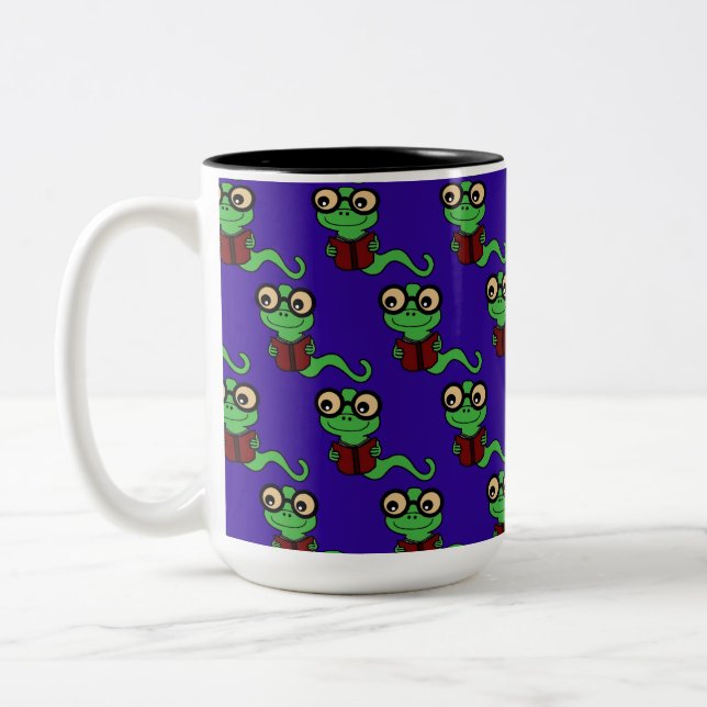 Happy Bookworm Purple Two-Tone Coffee Mug (Left)