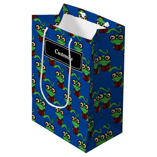 Happy Bookworm Teal Medium Gift Bag (Front Angled)