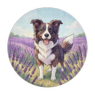 Happy Border Collie Lavender Field Cutting Board