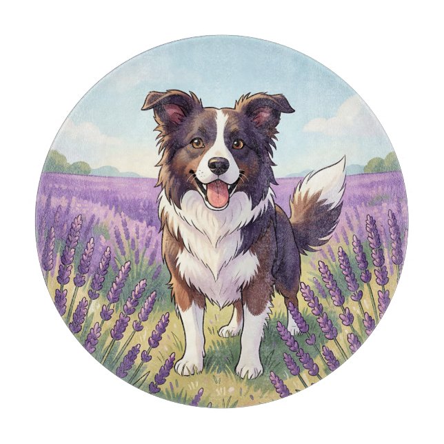 Happy Border Collie Lavender Field Cutting Board (Front)