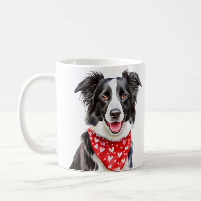 Happy Border Collie Read Heart Bandanna  Coffee Mug (Left)