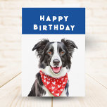 Happy Border Collie Red Heart Bandanna Birthday Card<br><div class="desc">Happy Border Collie Red Heart Bandanna Birthday Card. Cute and happy black and white Border collie with a red bandanna around the neck with hearts. Happy birthday wish - you can change the text.</div>