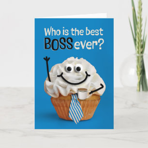 Happy Boss's Day Cupcake in Necktie with Coffee  Holiday Card