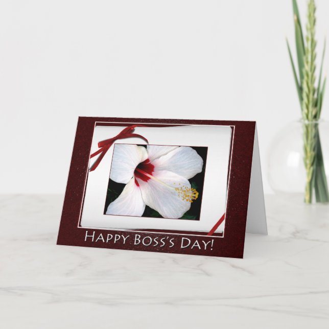 Happy Boss's Day White Hibiscus Card (Front)