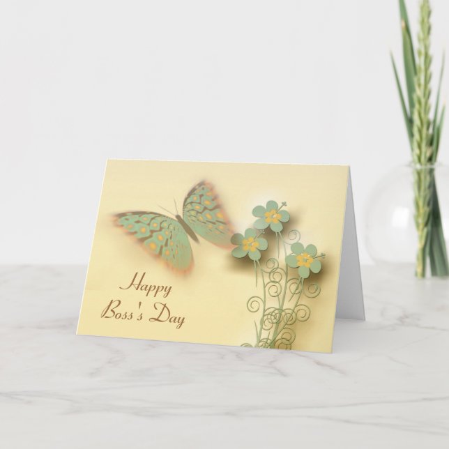 Happy Boss's Day with butterfly and flowers Card (Front)