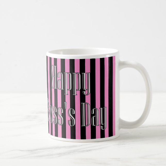 Happy Boss's Day with pink and black stripes Coffee Mug (Right)
