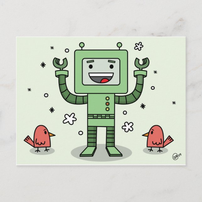 Happy Bot and Friends - PostCard (Front)