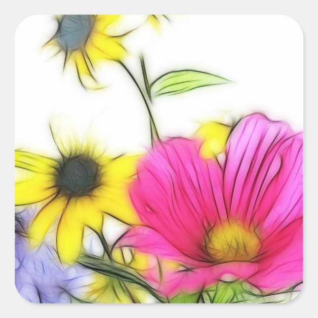 Happy Bouquet of Flowers Square Sticker (Front)