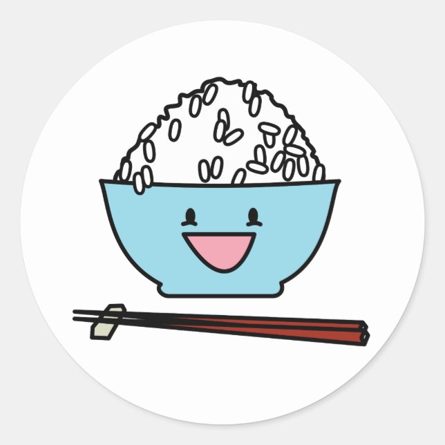 Happy bowl of white rice chopsticks carbs classic round sticker (Front)