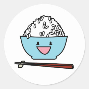 Happy bowl of white rice chopsticks carbs classic round sticker