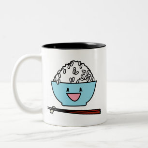 Happy bowl of white rice chopsticks carbs Two-Tone coffee mug