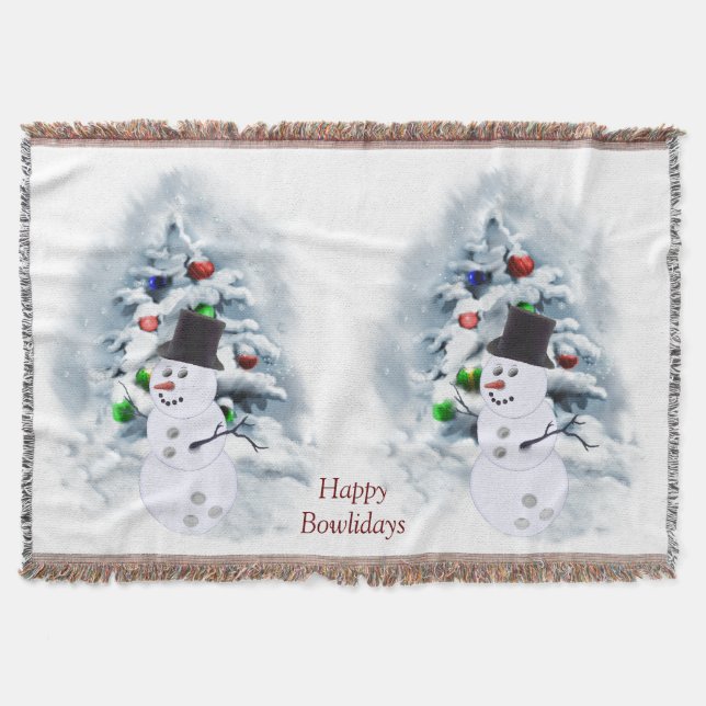 Happy Bowlidays Snowman Throw Blanket (Front)