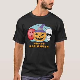 Happy Bowling Halloween - Spooky Skull and Pumpkin T-Shirt