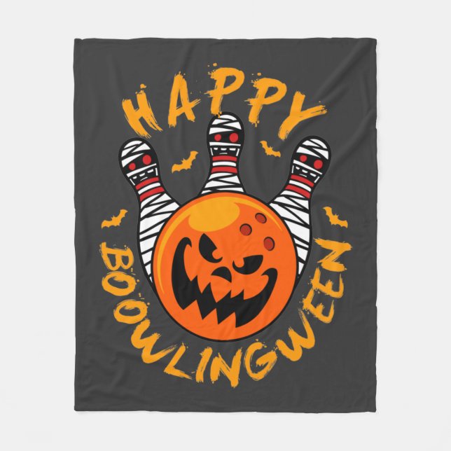 Happy Bowlingween Halloween Bowling Fleece Blanket (Front)
