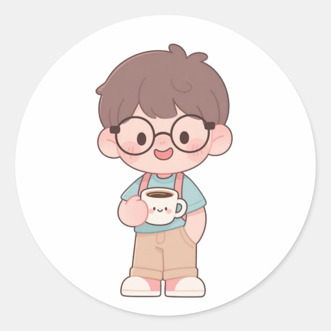 👦 Happy Boy Classic Round Sticker (Front)