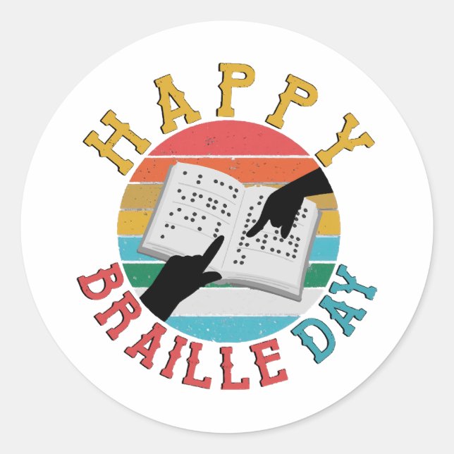 Happy Braille Day Classic Round Sticker (Front)