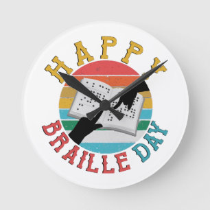 Happy Braille Day Round Clock