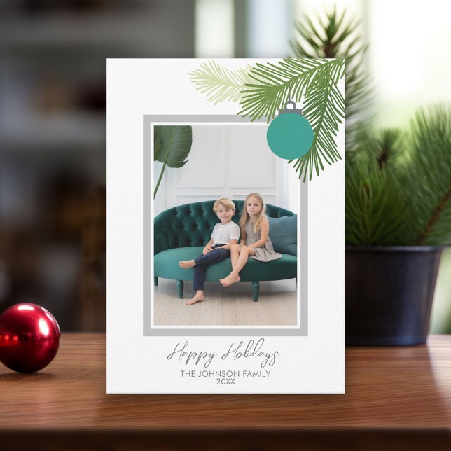 Happy Branches with Portrait Christmas Photo Holiday Card (Modern Christmas Card with Photos)