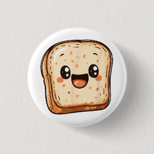 Happy Bread Slice Cartoon Smiling Toast 3 Cm Round Badge