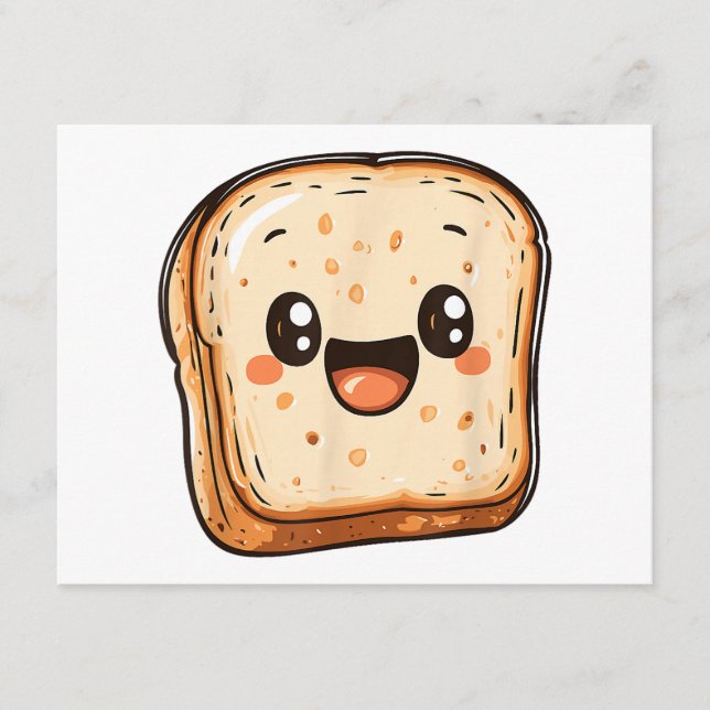 Happy Bread Slice Cartoon Smiling Toast Enclosure Card (Front)